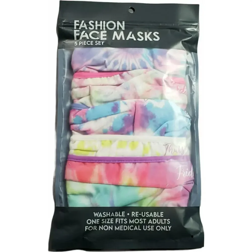 Tye Dye Multi Color Fashion Cloth Face Masks 5 Pack